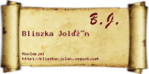 Bliszka Jolán névjegykártya